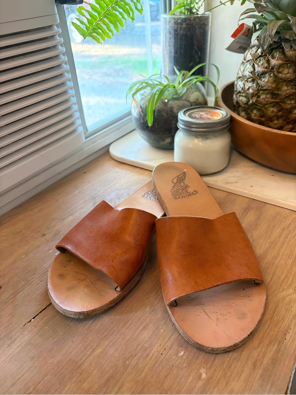 Leather Slide Sandals for women - Brown